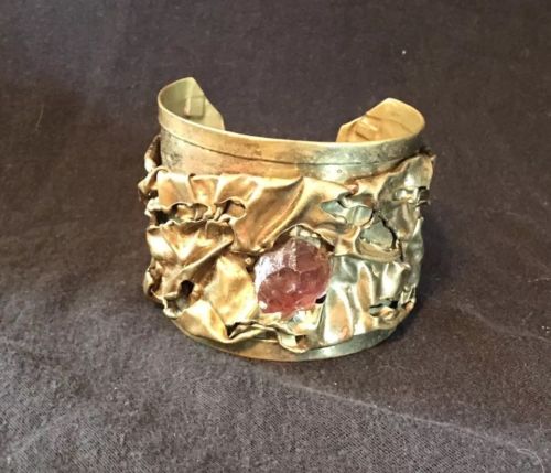 Vintaqe DUTRAS GEMSTONE CUFF BRACELET BRONZE BRAZIL TOURMALINE SIGNED!!