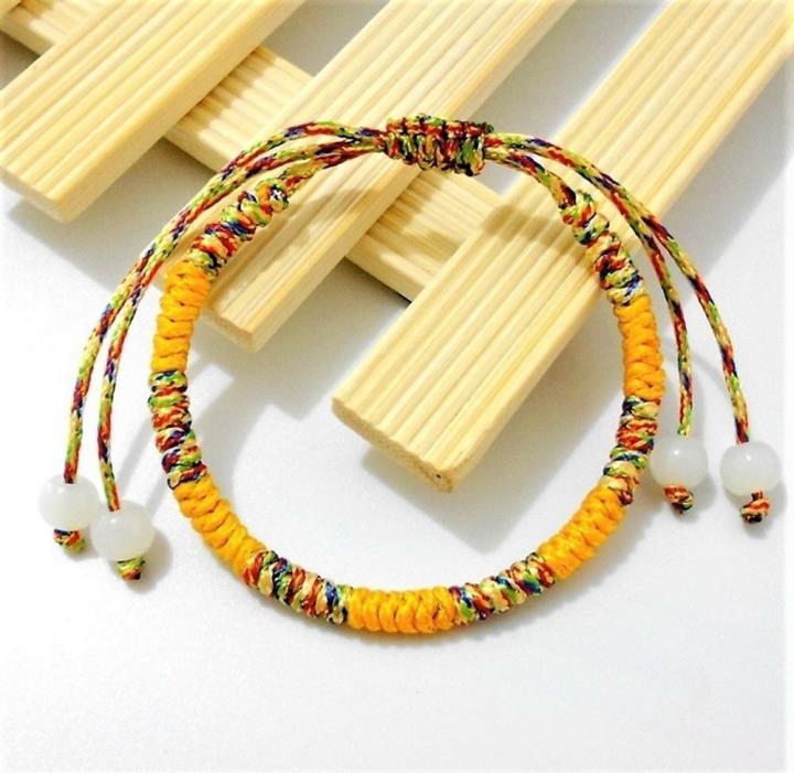 BRACELETS  LUCKY Colorful String Bracelet White Jade Beads [ Size S]   YELLOW