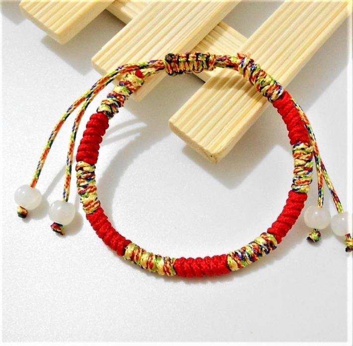 BRACELETS LUCKY Colorful String Bracelet White Jade Beads [ Size S]   RED