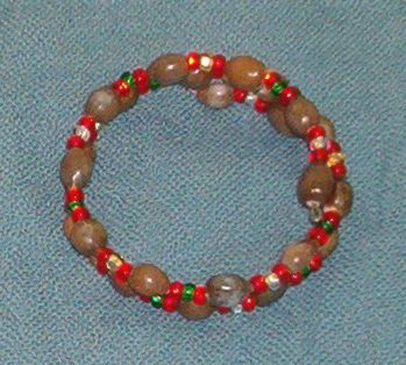 Double bracelet: Brown Hawaiian Job's Tears and red green white gold seed beads