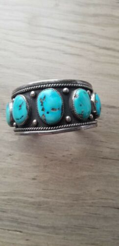 Large Wide Turquoise Steeling Silver Cuff Bracelet southwestern mens womens