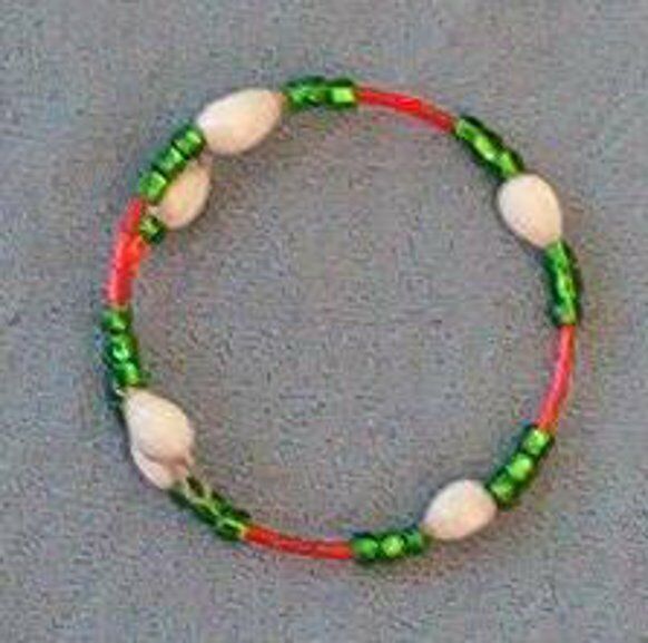 Wrap bracelet: White Hawaiian Job's Tears, green seed beads and red bugle beads