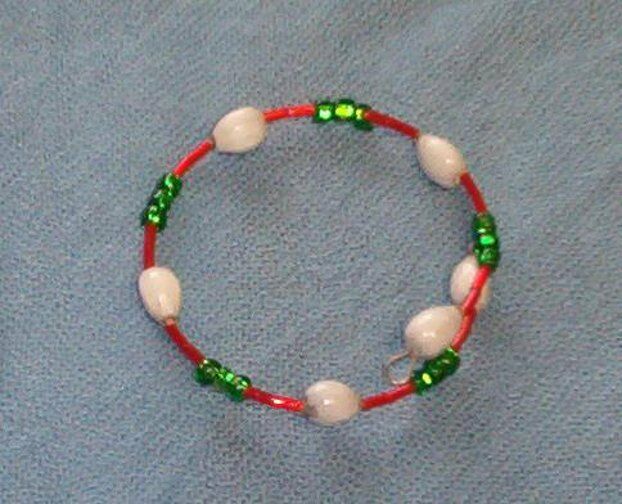 Hawaiian white Job's Tears bracelet with green seed beads and red bugle beads #2