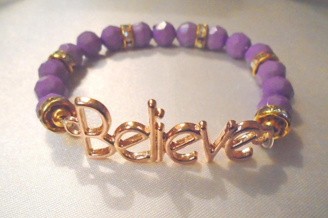 Faceted Purple Beaded Believe Stretch Bracelet 71/2