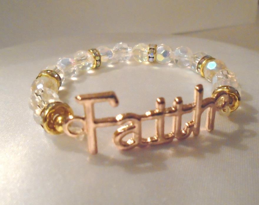 Faceted Crystal Beaded Faith Stretch Bracelet 71/2