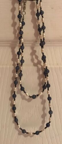 Blue and White Beaded NECKLACE 18” Drop Jewelry EUC