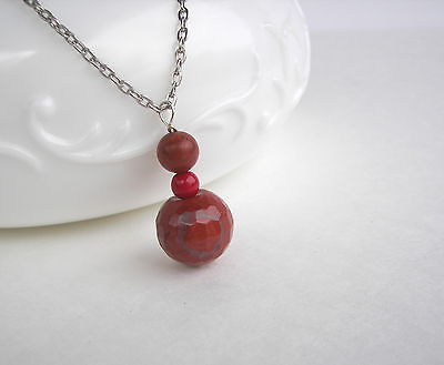 NATURAL GENUINE Red Jasper Necklace Pendant / Healing Gems / Round Pendant