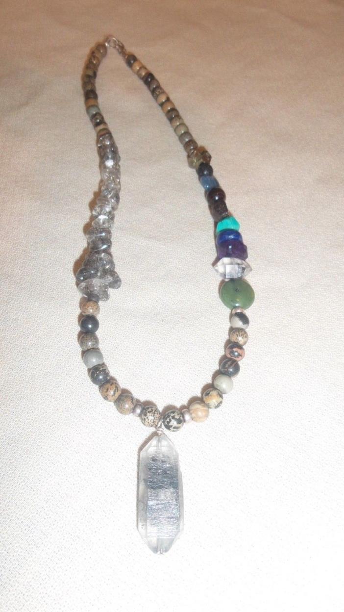 Powerful  Healing Energy Crystal Quartz Gemtones Chakra Reiki Necklace Sterling