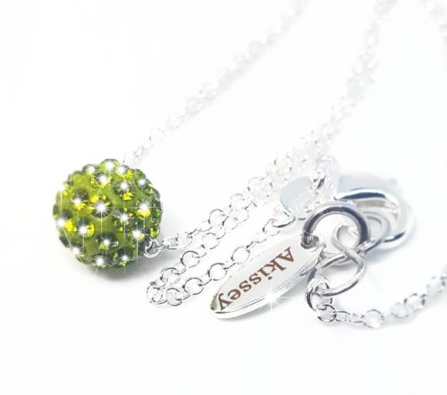925 Silver Green Czech Rhinestones Crystal Ball Pendant Necklace, Women Gift
