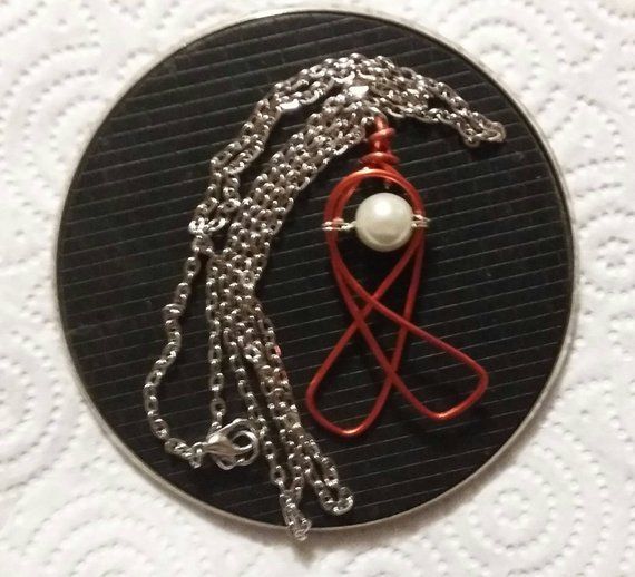 Beautiful Handmade Wire Wrapped Red Awareness Necklace