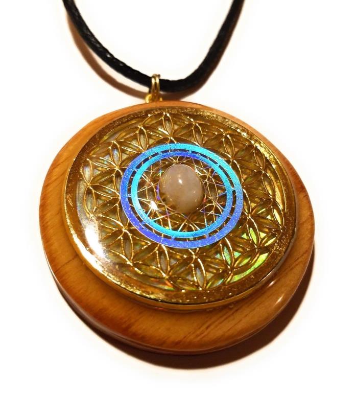 holographic moonstone sacred geometry pendant