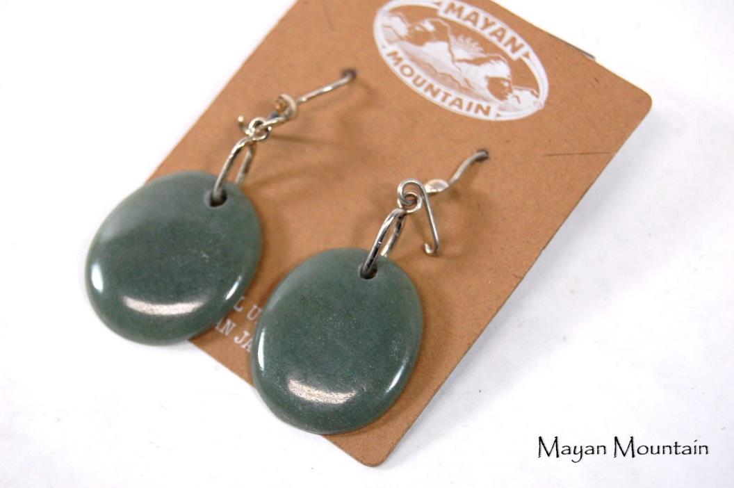 FLASH SALE: OVAL JADE STONES LIGHT GREEN MINT JADEITE JADE in SILVER EARRINGS