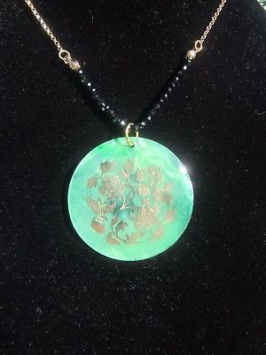 Gold Chain Necklace with Green Capiz Shell Pendant