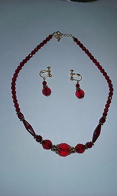 Venetian Glass Earrings and Necklace Set, Color Red, Made in Italy