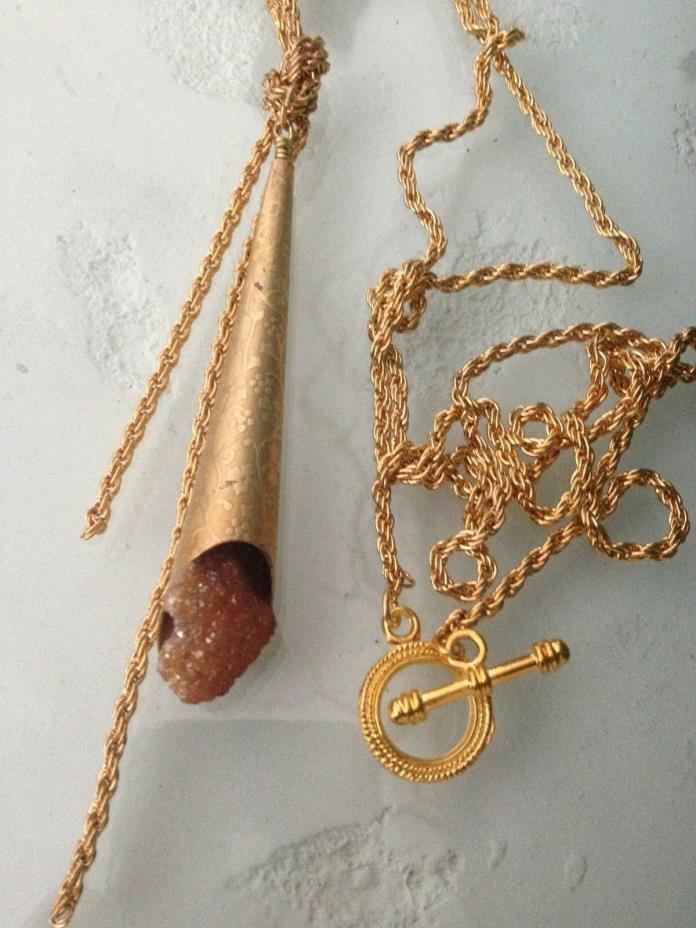 Artist Handmade Bohemian PINK DRUZY Pendant Statement Chain Necklace Reg $58