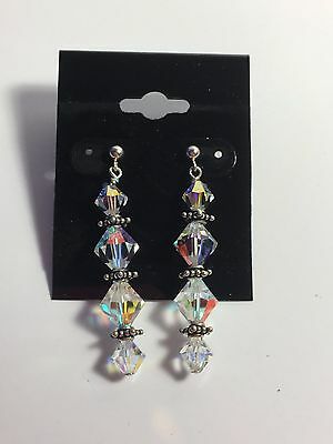 Hand Crafted Crystal Beaded Silver Tone Pierced Earrings Jewlery Lot A-16