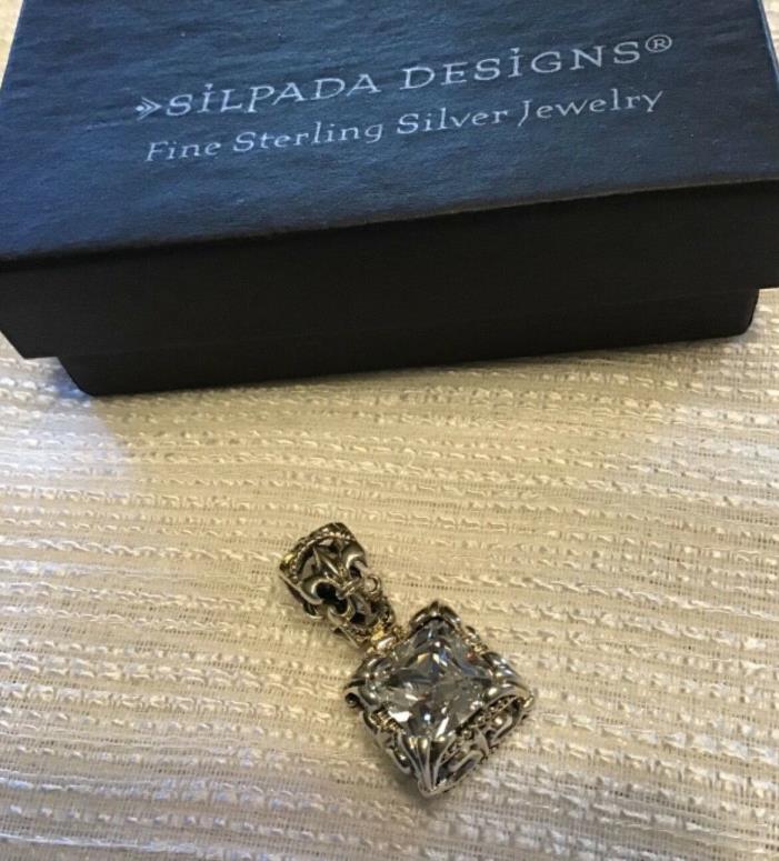 Silpada 925 Sterling Silver Uptown Fleur de Lis cubic zirconia cz pendant S0979