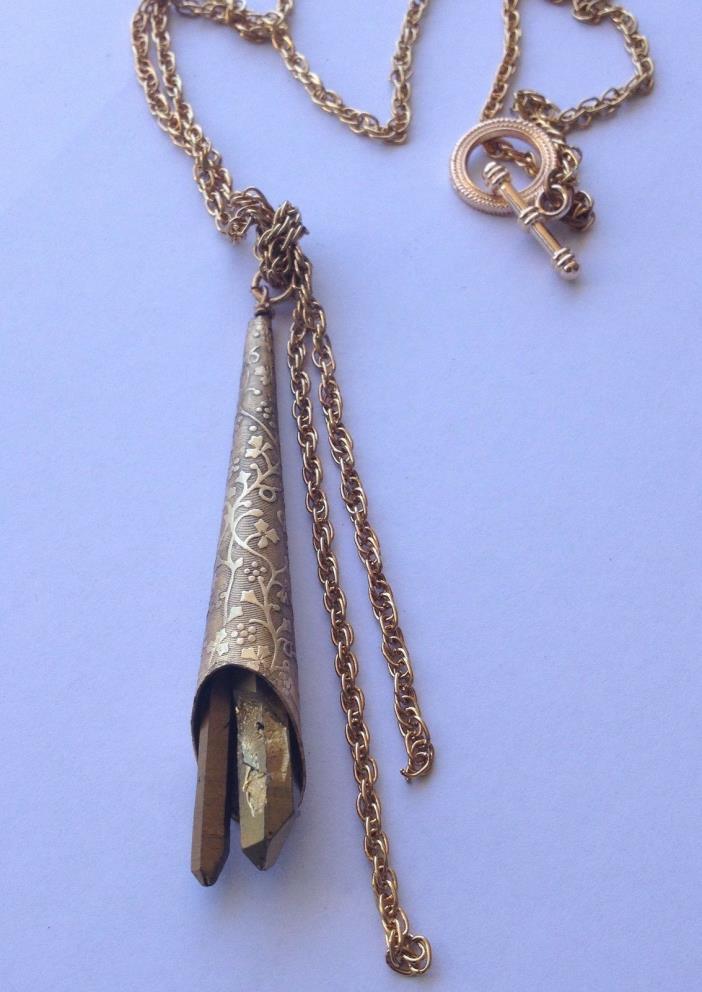 Artist Handmade Bohemian Gold QUARTZ  Pendant Chain Necklace 34
