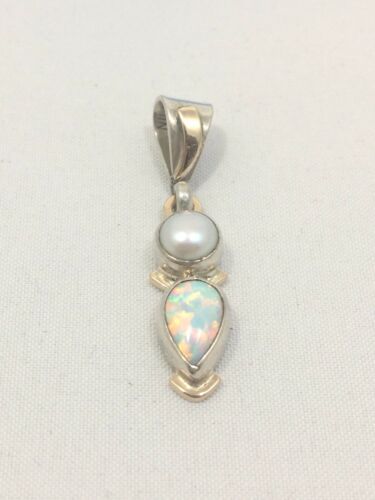 Robert Nilsson Sterling Silver And 14k Pearl/ Fire Opal Modernist Pendant