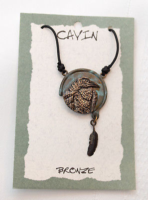 USA-Made Necklace w/ Lost Wax Bronze Casting of Raven Bas Relief by Cavin Richie