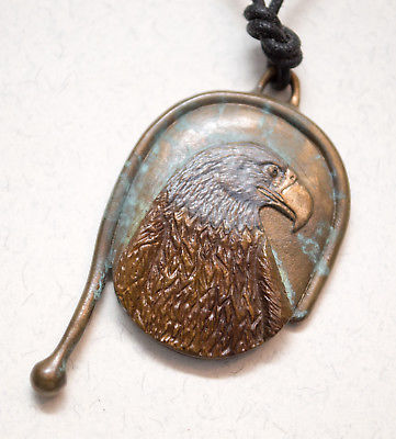 USA-Made Necklace w/ Lost Wax Bronze Casting of Eagle Bas Relief by Cavin Richie