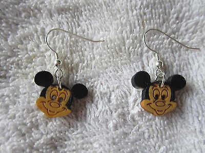 PAIR OF HOMEMADE MICKEY MOUSE EAR RINGS WITH SILVER PLATED FISH HOOK FINDINGS
