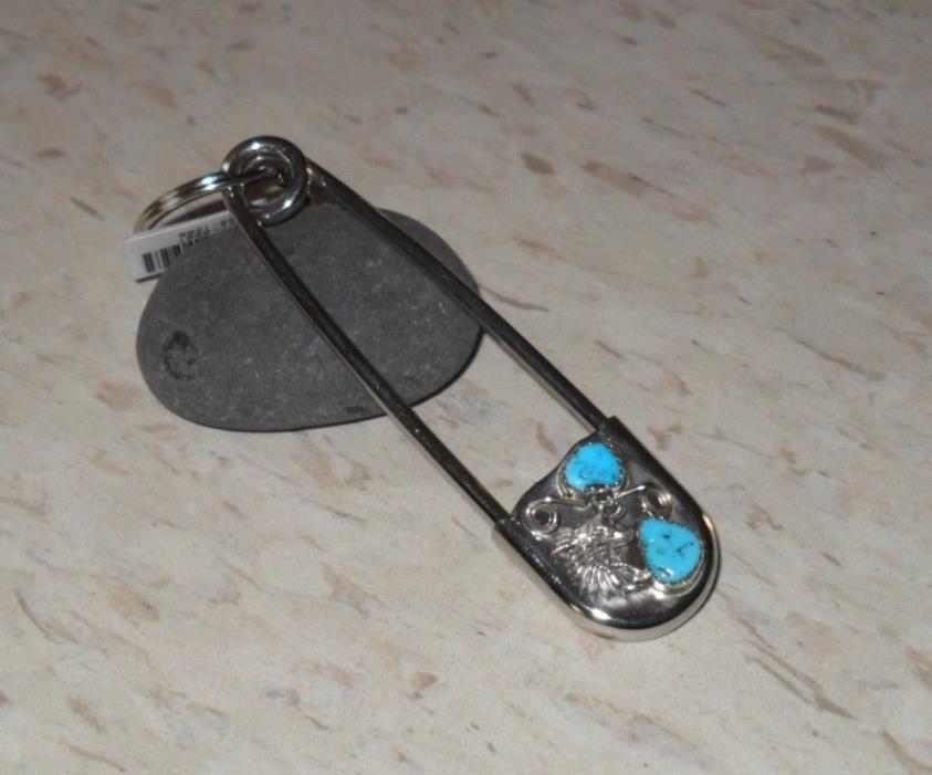 Turquoise Sterling Silver Eagle Safety Pin Key Ring