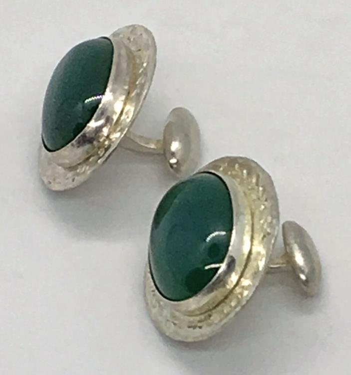 Green Onyx Sterling Silver Handmade OOAK Cufflinks Cuff Links