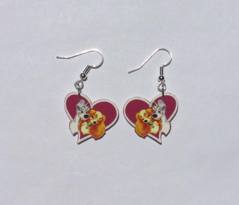 Lady and the Tramp Earrings Pink Heart Charms