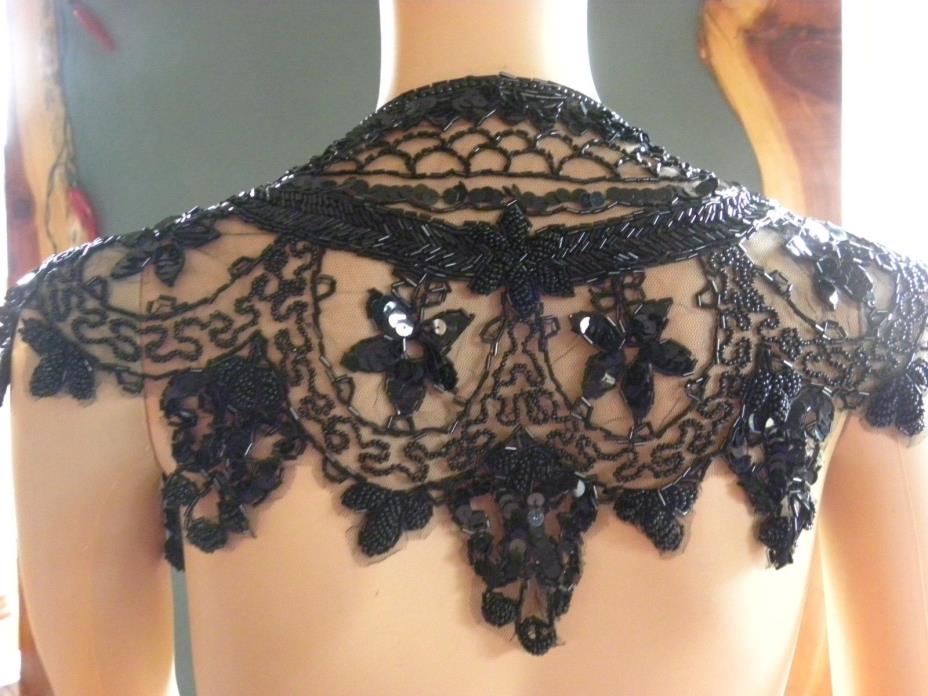 BEADED & SEQUINED  OPEN TIE FRONT CAPELET ~GLAMOROUS!