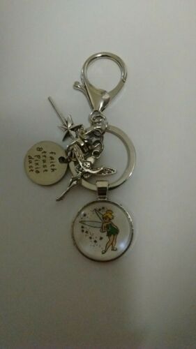 HAND-MADE DISNEY PETER PAN TINKERBELL CHARMS SILVER keychain/purse dangle