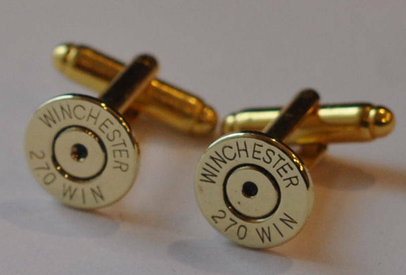 Winchester 270 Caliber Brass Bullet Casing Cufflinks Custom Made in the USA