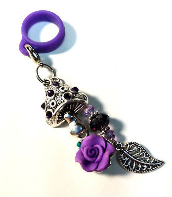 Vape Pen Mod Charm - Mushroom ?? Flower Leaf Purple Crystals - Silicone Ring #2
