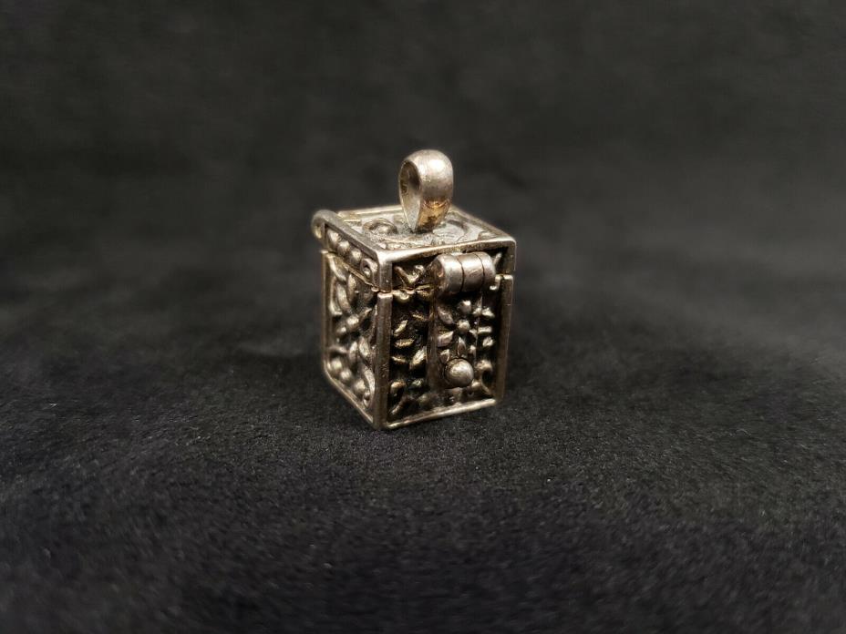 VINTAGE Ornate Sterling Silver Pillbox Pendant/ Charm
