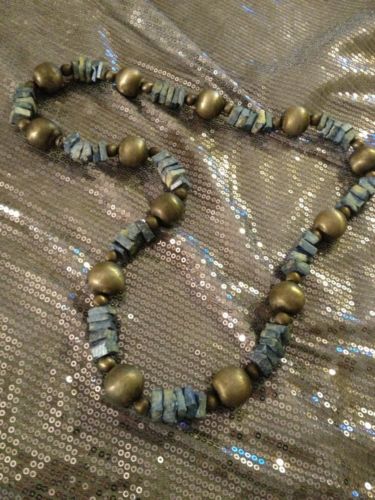 Antique Media Combo Brass Beads  Rough Stone Cuts Necklace One Of A Kind Gjs