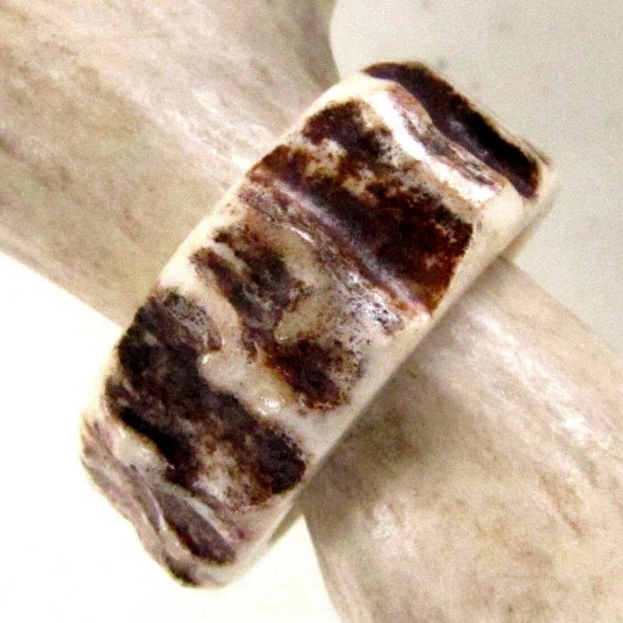 AWESOME BROWN HANDCRAFTED OOAK SHED DEER, ELK ANTLER RING,SIZE  12 3/4 , R-212