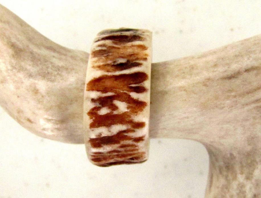 AWESOME BROWN HANDCRAFTED OOAK SHED DEER, ELK ANTLER RING,SIZE  12 1/4 , R-218