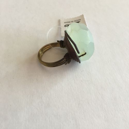 Green Faceted Quartz Crystal Gem Brass Wire Wrapped Boho Ring Handmade