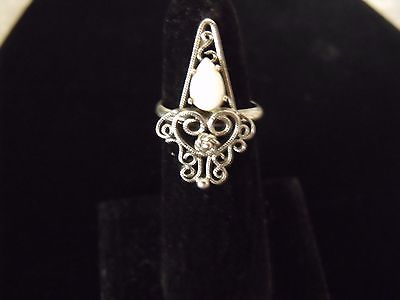 UNIQUE VINTAGE STERLING SILVER GNOME MOP MOTHER OF PEARL RING SIZE 6 ADJUSTABLE
