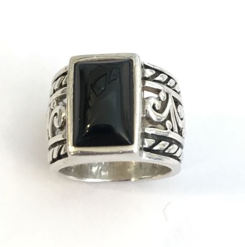 Silpada Sterling Silver Retired Black Chalcedony Ring Size 7 6.75 R1096 Wide
