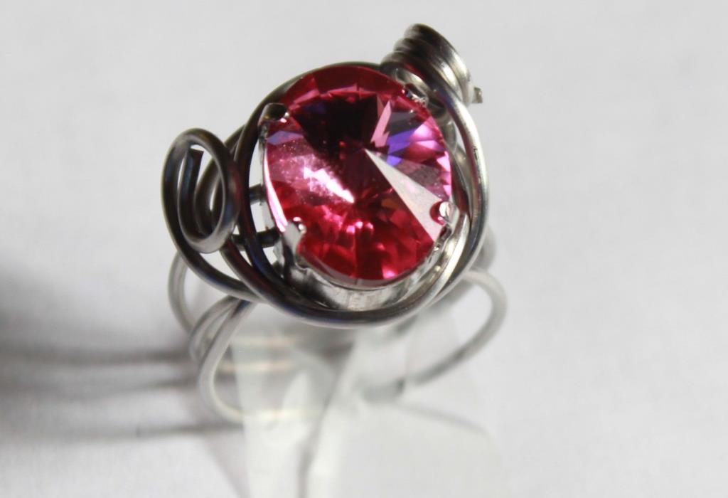Pink Tourmaline Gem jewelry Wire Wrapped Ring Artisan size  6 stainless steel