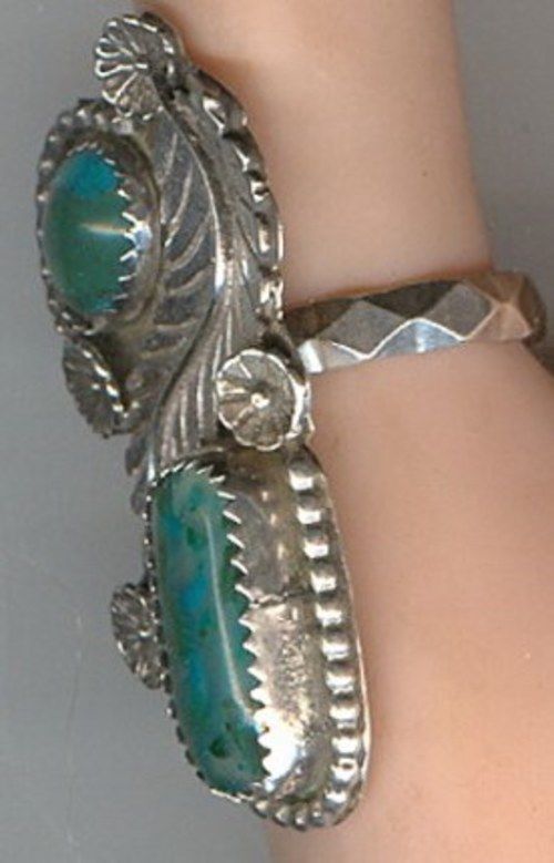 Free-form Turquoise and Chrysocolla set in Sterling Silver in Size 8 Ring