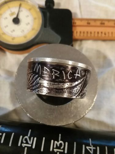 America Silver Patriotic 1oz Coin Ring  Merica Biker Patriot Ring challenge coin