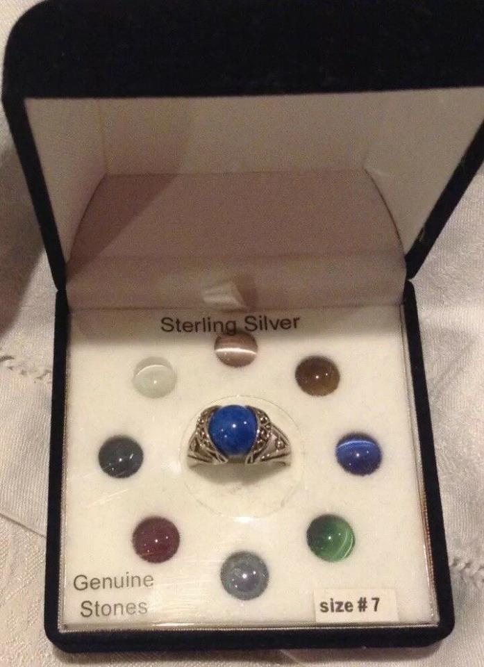 Sterling Interchangeable 9 Gemstone Solitaire Tapered Split Shank Ring signed C