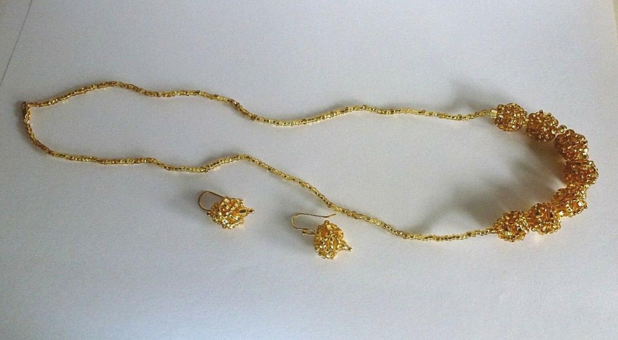 Handmade Czech Glass Bead Necklace and Earring Set Gold Plated Finding 20