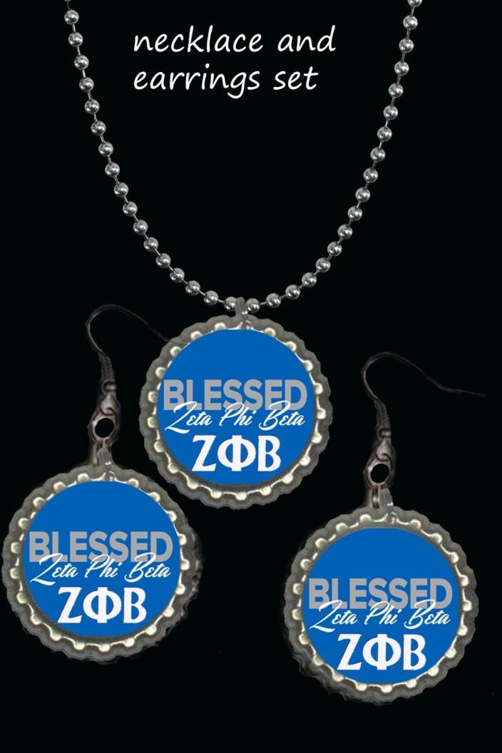 Zeta Phi Beta sorority earring Earrings and necklace set great gift