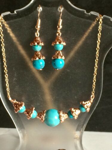 Rose Gold Jewelry Set With Blue Howlite Stone