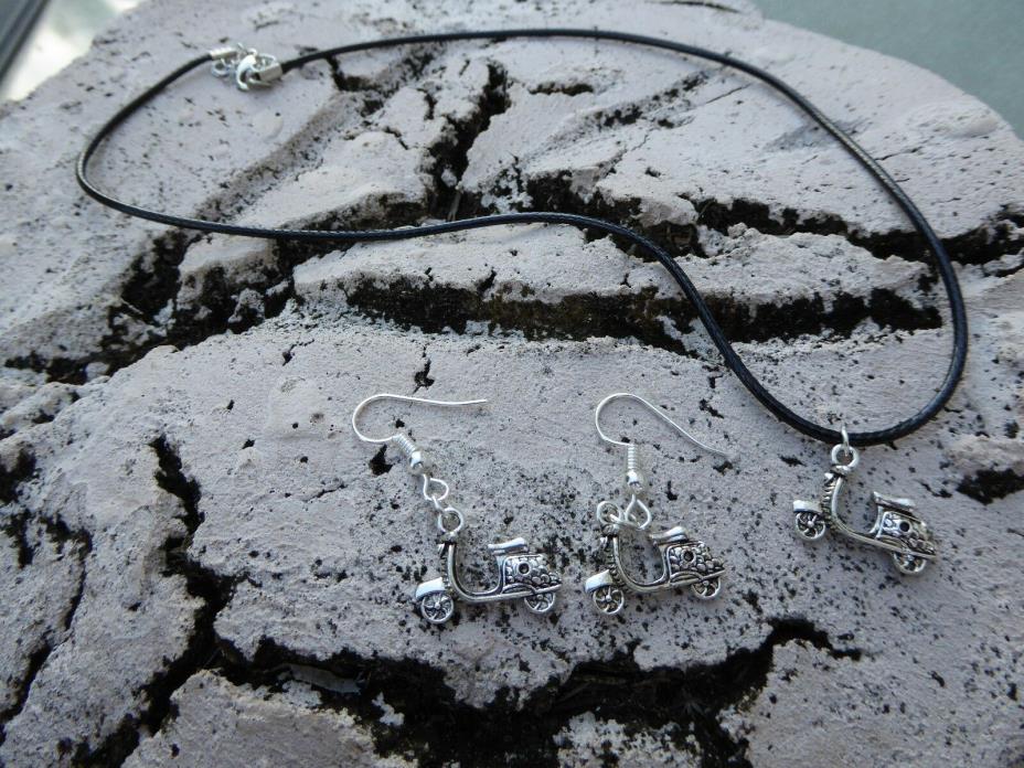 Tropicalia Handcrafted Set Necklace Earrings Scooter Tibetan Silver Charms Vespa