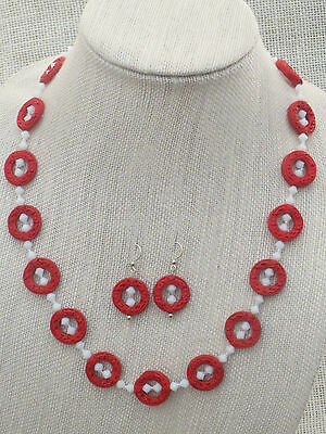 Red Man-Made Cinnabar Necklace Earrings Crystal Handmade in USA