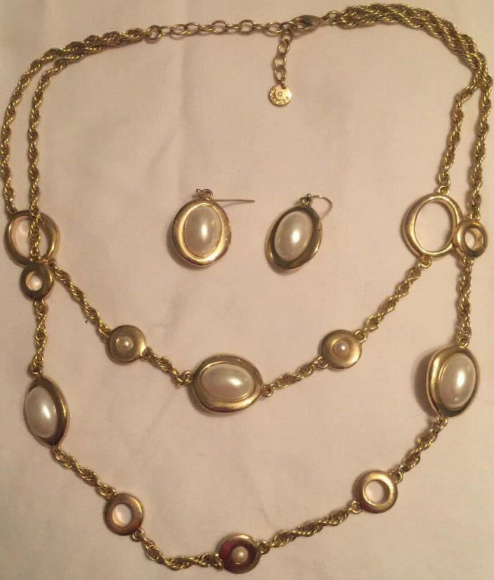 Talbots Necklace and Matching Earrings- Gold with Pearl- Gorgeous!